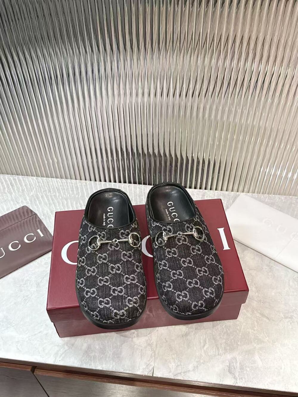 Gucci GG Monogram Horsebit Slip On Mules